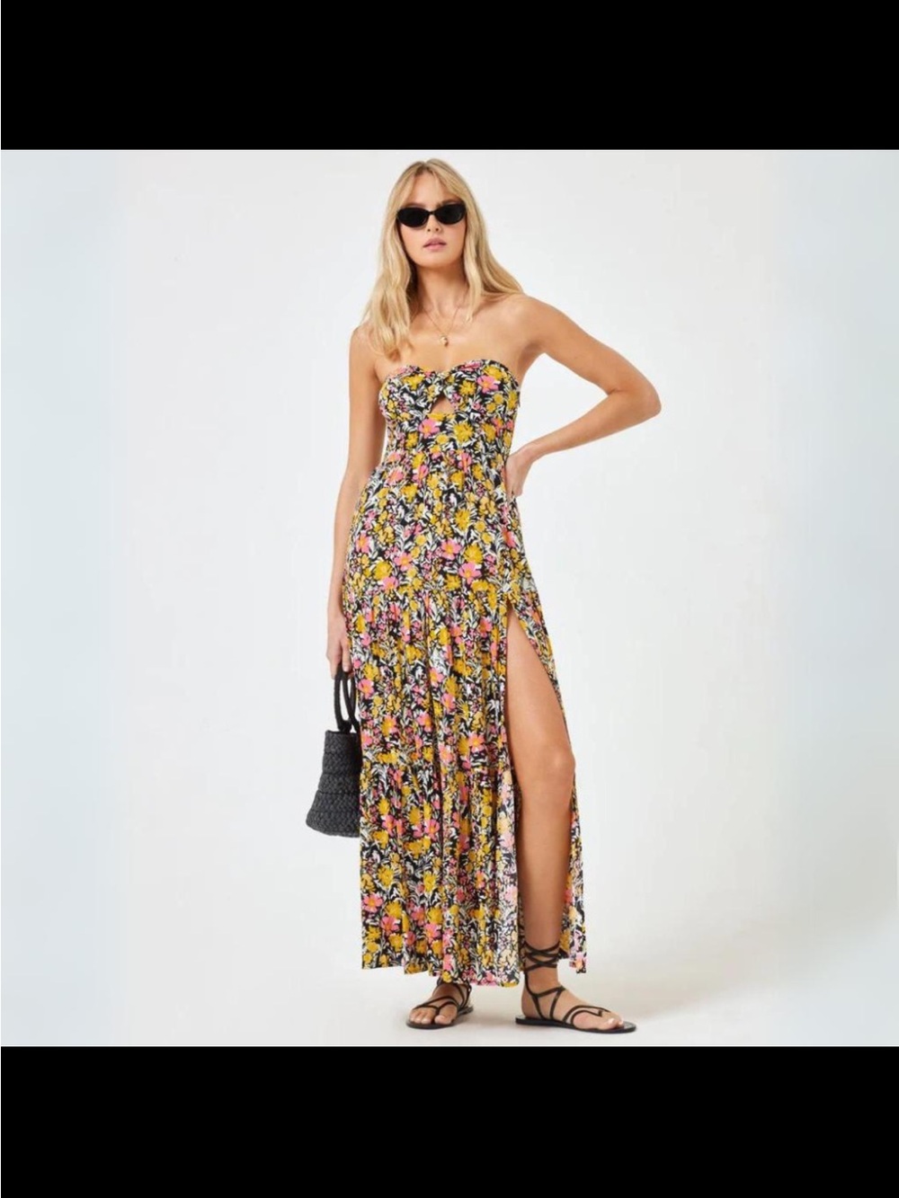 L*SPACE Alessandra Maxi Dress Baskin in Blooms Floral Strapless Size S
